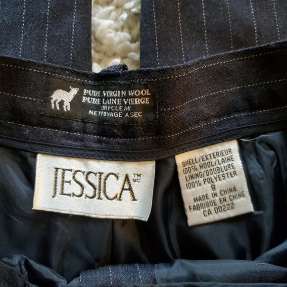 VINTAGE | 90s Pinstripe 100% Wool Wide Leg Dress Pants (Vintage Size 8) - Picture 6 of 7